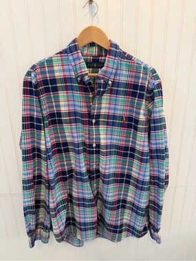 Ralph Lauren Navy, Green & Light Blue Plaid Button-Down Shirt